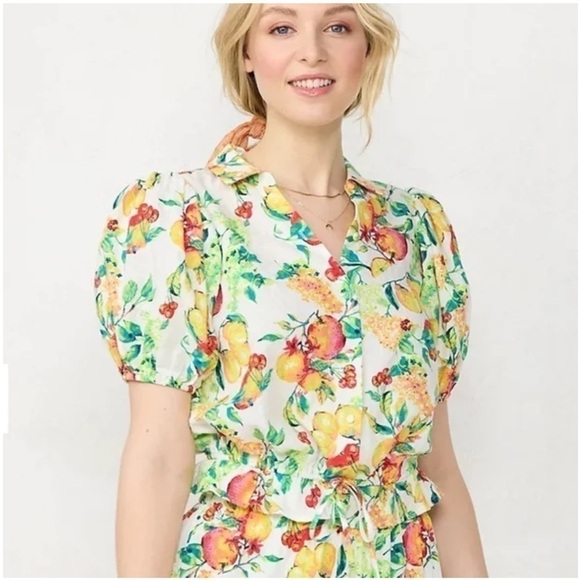LAUREN CONRAD Cropped Fruit Top with drawstring - Picture 1 of 7